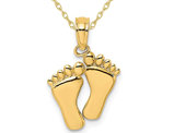 14K Yellow Gold Double Feet Pendant Necklace Charm with Chain